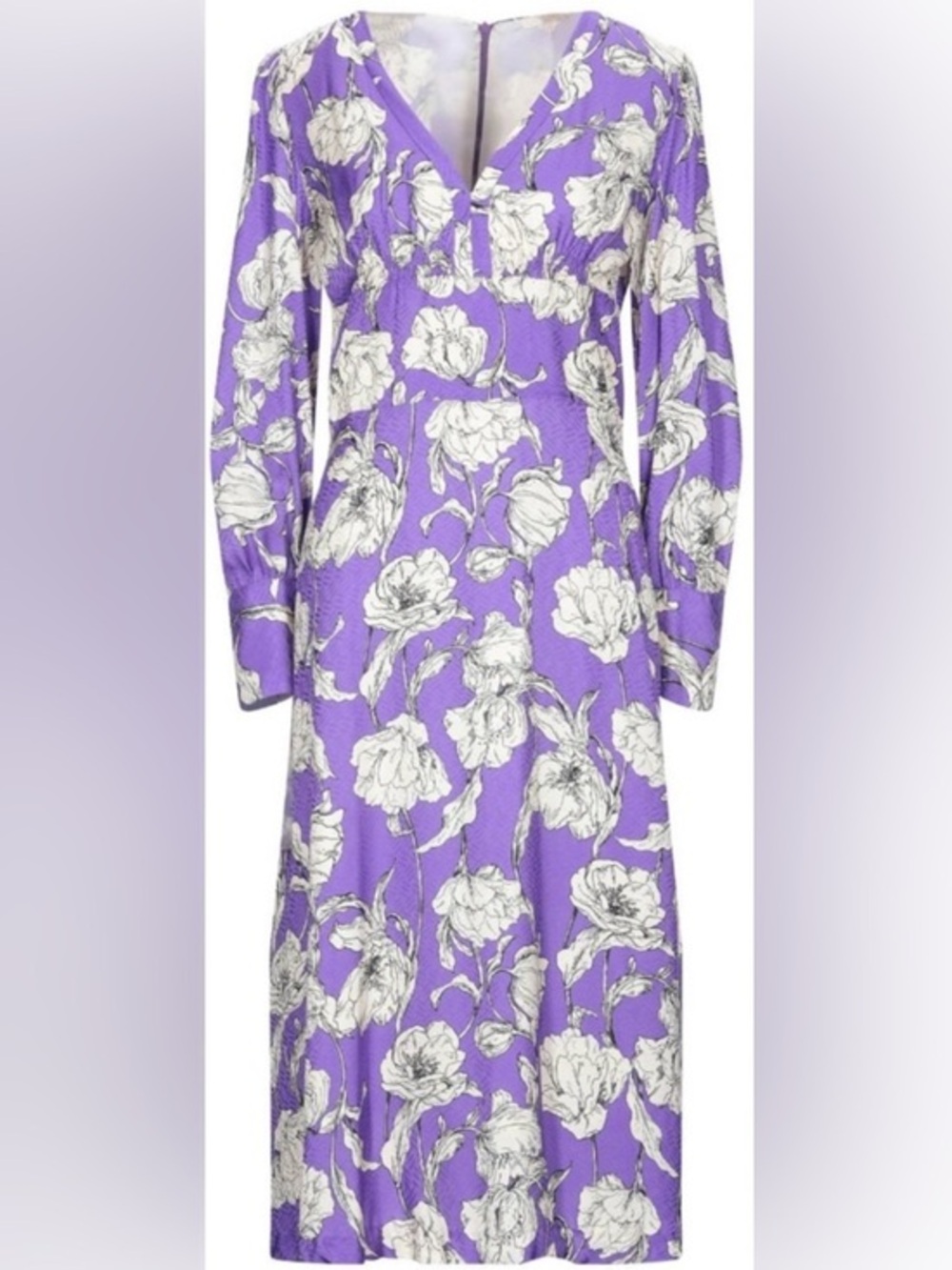 SEVENTY VENEZIA Midi Floral Dress - Purple/V-Neck/ Long Sleeve: Size 6